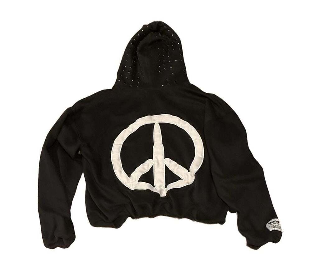 Warboyz Black Cropped Hoodie with White Boyz Logo and Peace Sign - Picture 2 of 6